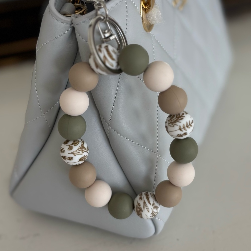 Beaded Wristlet Keychain Bag Charm - Earth Tones - Picture 3 of 4